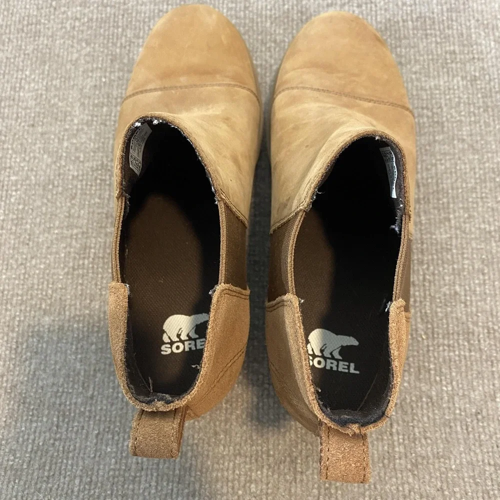 Sorel‎ Chelsea Boots Womens Size 9.5 Brown Nubuck Ankle Wedge Pull On NL5020-243